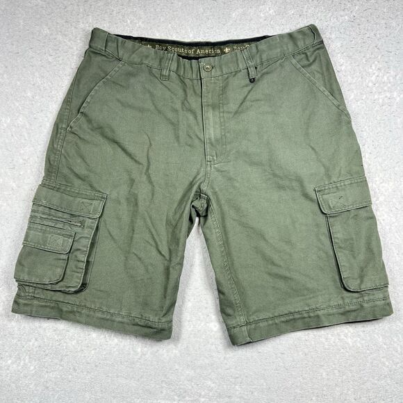 Boy Scouts Of America Cargo Short Men’s 32 Youth 20 Green Army Elastic Waist - Picture 1 of 11